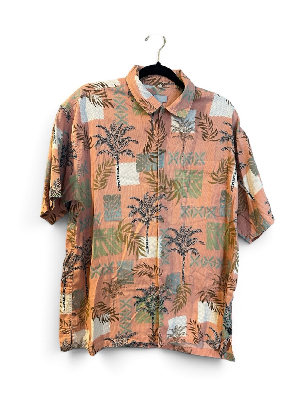 Half Moon Bay Men's Short Sleeve Collared Off Pink Hawaiian Cotton Shirt Size L